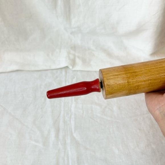 Vintage Farmhouse Wooden Rolling Pin Red Painted Handles - Picture 8 of 10